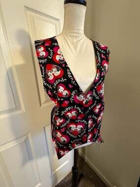 111 Main Puppy Love Vest 1X Black Red Hearts Dogs